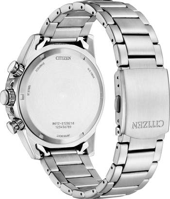 Eco Drive Chronograph Stainless Steel Bracelet Watch, 44mm