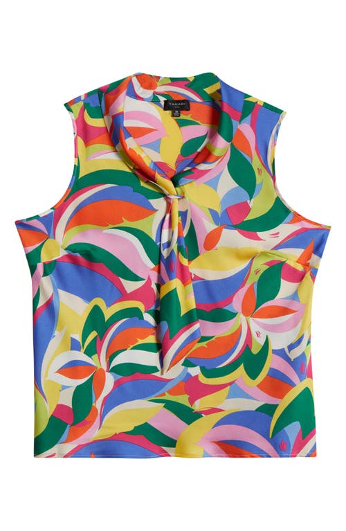 Tahari Asl Sailor Leaf Print Tie Neck Sleeveless Top In Clover Swirl