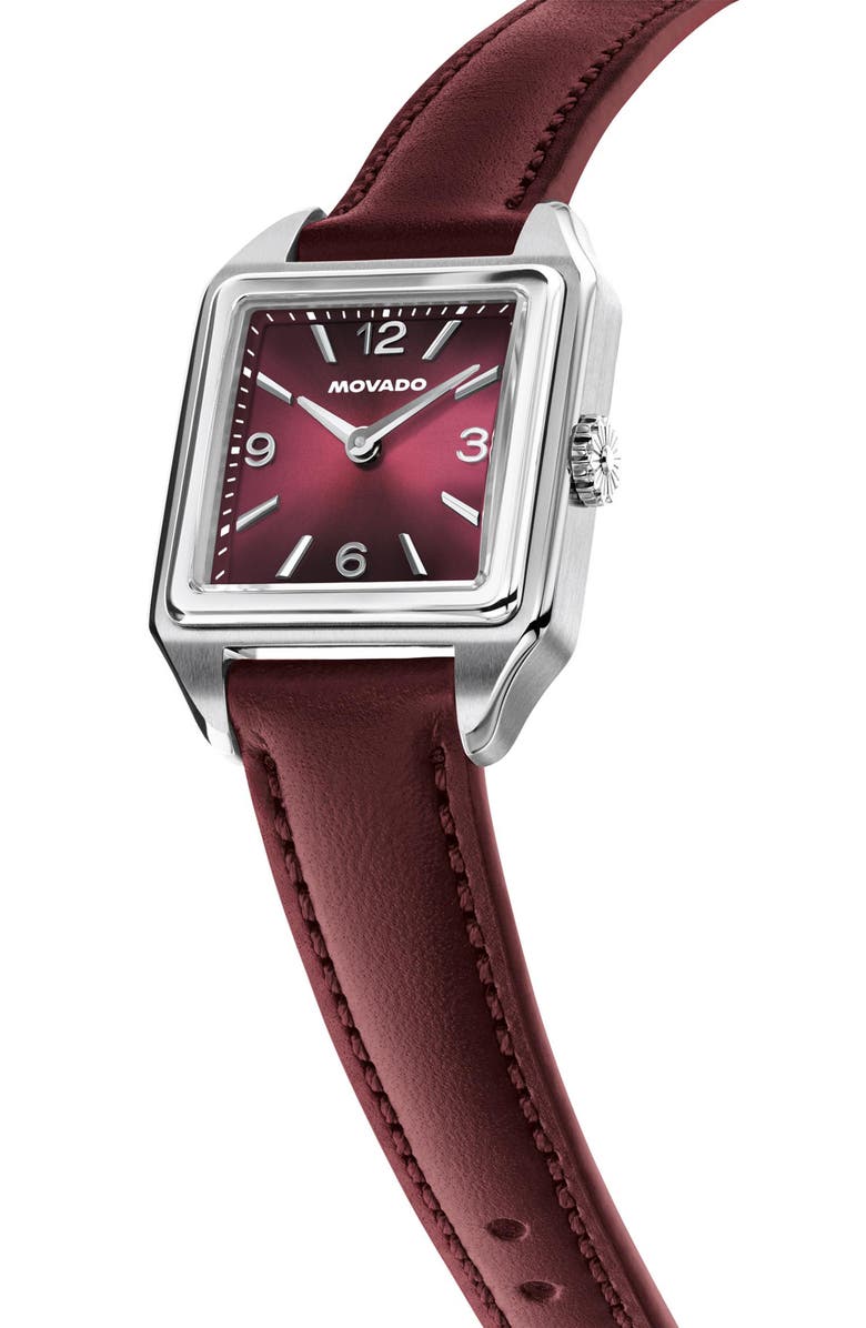 Movado Heritage 1917 Leather Strap Watch, 25mm x 34mm, Alternate, color, Red