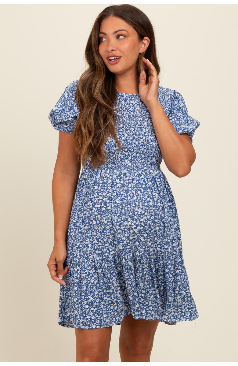 PinkBlush Floral Puff Sleeve Smocked Dress, Main, color, Blue