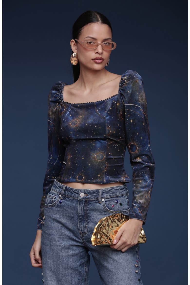 Renaissance Romance Long Sleeve Shirt, Alternate, color, GOLD CELESTIAL BAROQUE