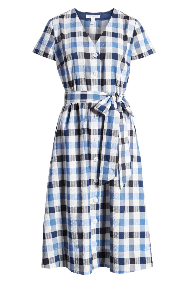 Check Tie Waist Short Sleeve Dress, Alternate, color, BLUE MULTI CHECK