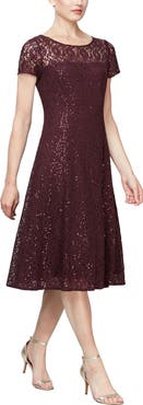 SL FASHIONS Sequin Lace Midi Dress