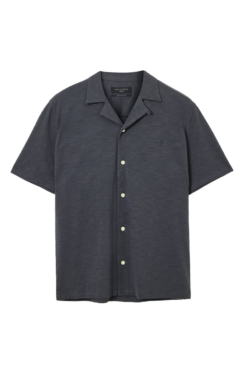 AllSaints Robson Knit Cotton Camp Shirt, Alternate, color, Phantom Blue