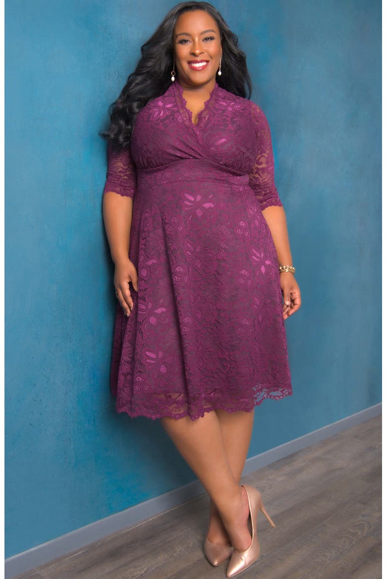 Mademoiselle Lace A-Line Dress, Alternate, color, BERRY BLISS
