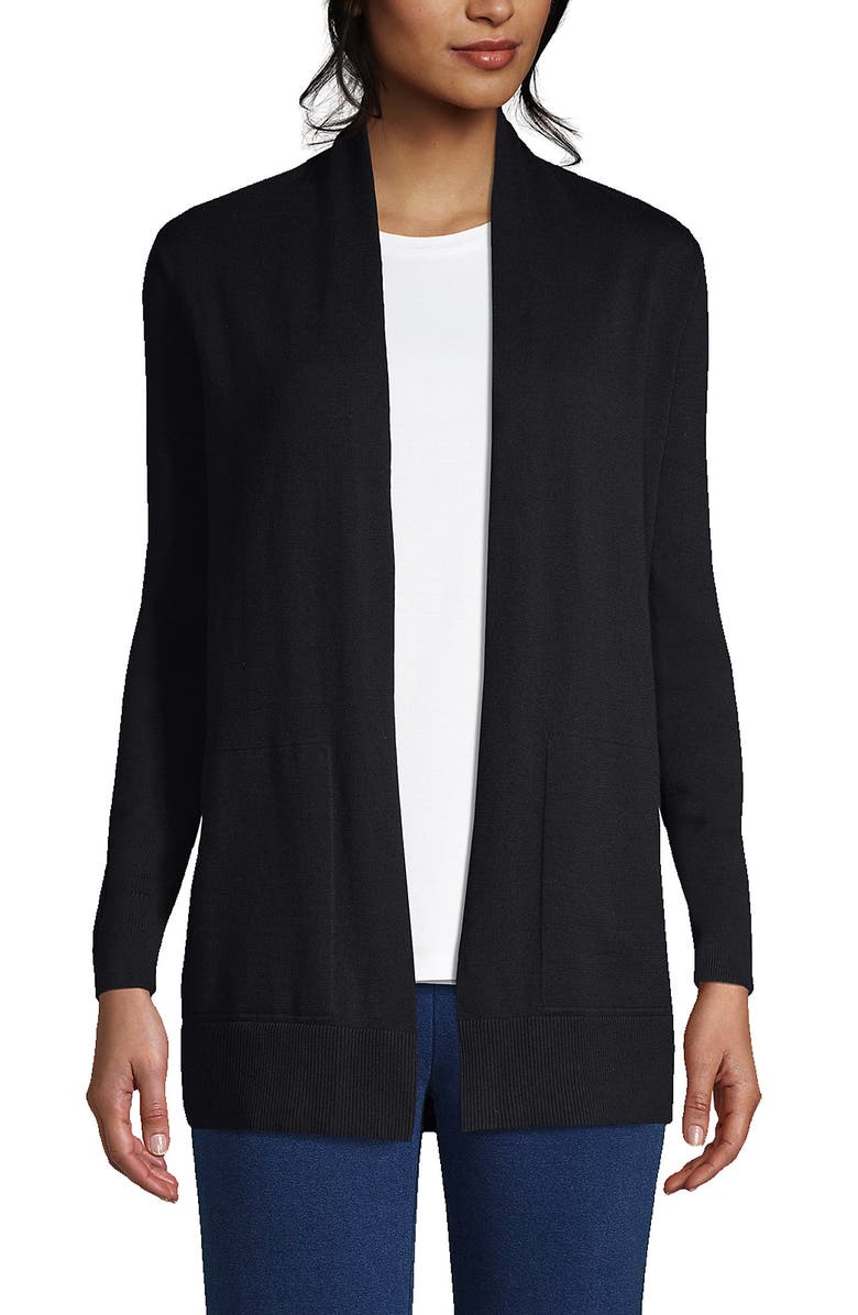 Lands' End Long Sleeve Open Long Cardigan Sweater, Main, color, Black