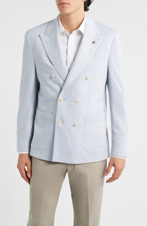 Hall COMFORTWEAR™ Light Blue Mélange Knit Wool Double Breasted Blazer