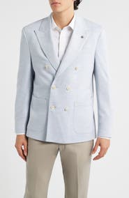 Jack Victor Hall COMFORTWEAR™ Light Blue Mélange Knit Wool Double Breasted Blazer