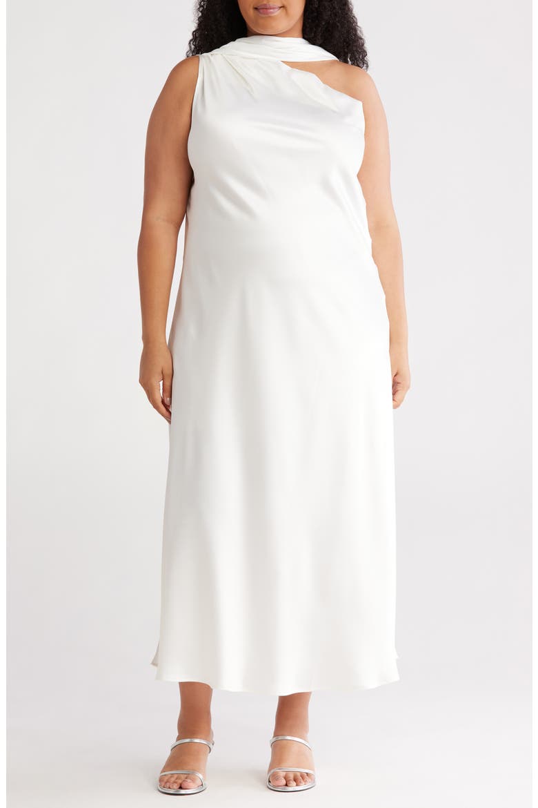 Scarf Neck One-Shoulder Maxi Dress, Main, color, IVORY