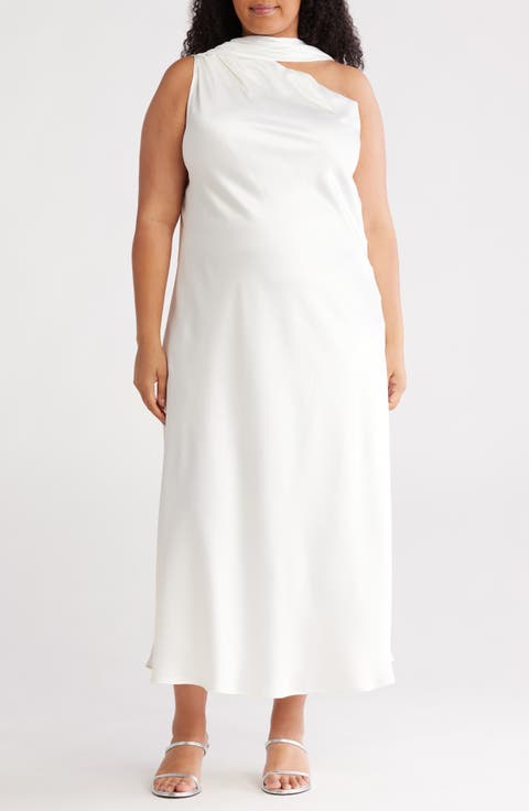 Scarf Neck One-Shoulder Maxi Dress (Plus)