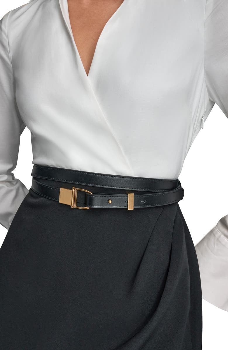 Donna Karan New York Belted Sateen Sheath Dress, Alternate, color, Cream/Black