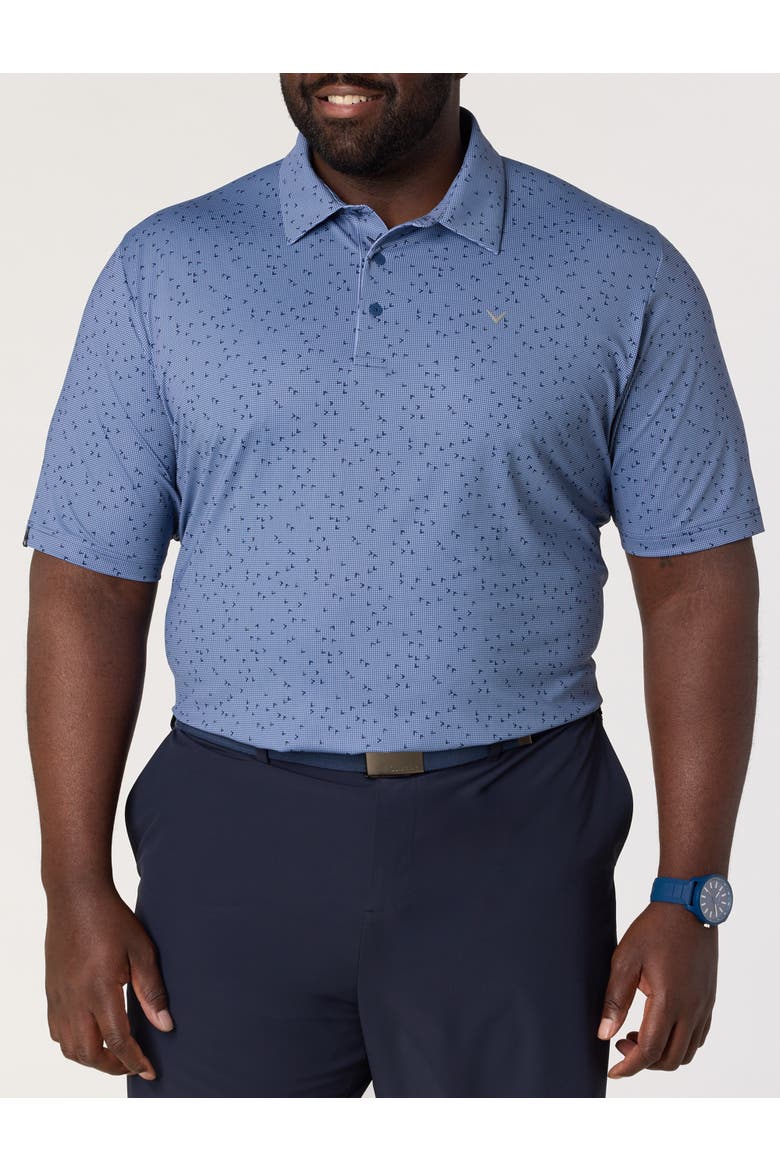 Big & Tall Chevron Gingham-Printed Performance Polo Shirt, Main, color, PEACOAT