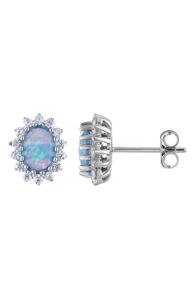 FUZION CREATIONS Lab Created Opal & Cubic Zirconia Stud Earrings, Main, color, Silver