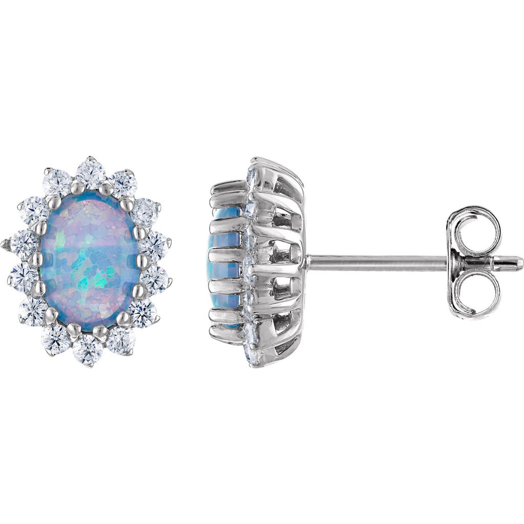 Fuzion Creations Lab Created Opal & Cubic Zirconia Stud Earrings In Silver