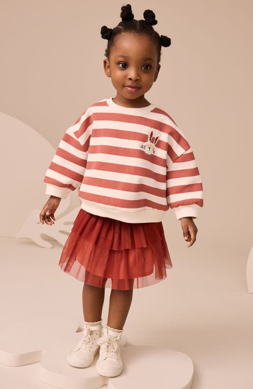 Next Kids' Stripe Sweatshirt & Tiered Skirt Set In Orange