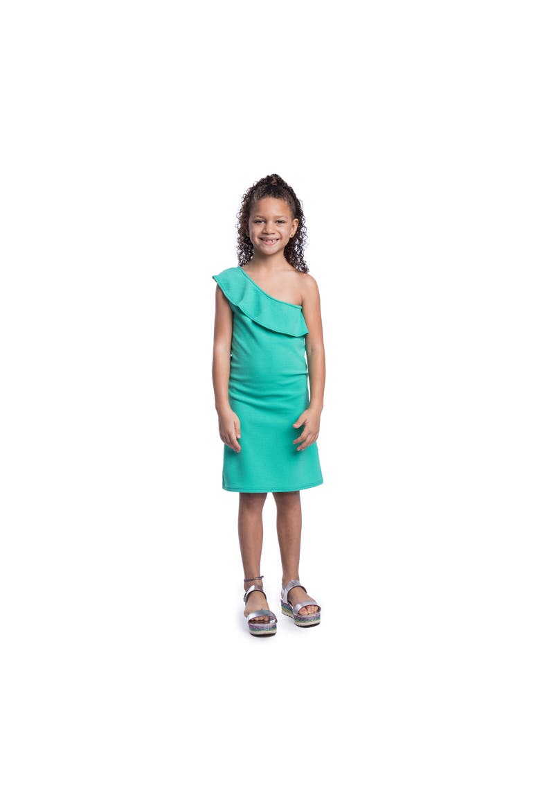Solid Color One Shoulder Ruffle Knee Length Dress, Main, color, Jade