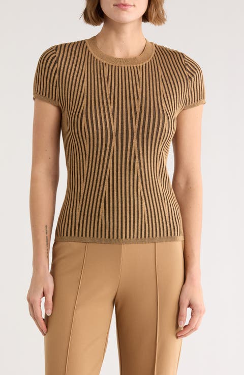 Short Sleeve Rib Knit Sweater