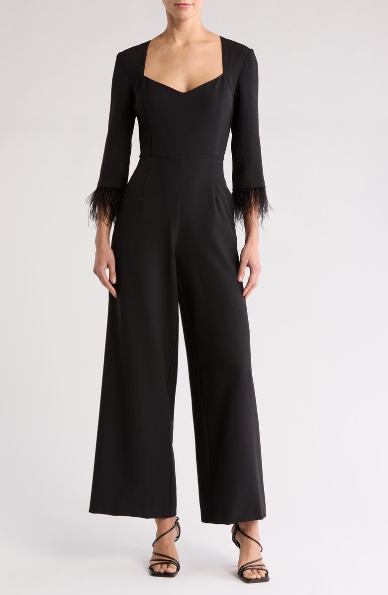 Julia Jordan Feather Trim Jumpsuit, Main, color,