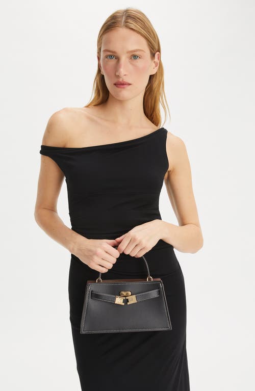 Tory Burch Petite Lee Radziwill Leather Top Handle Bag In Black