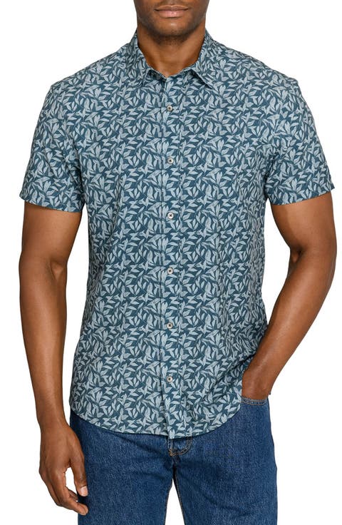 Leaf Print Short Sleeve Button-Up Shirt