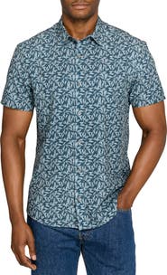 W.R.K Leaf Print Short Sleeve Button-Up Shirt