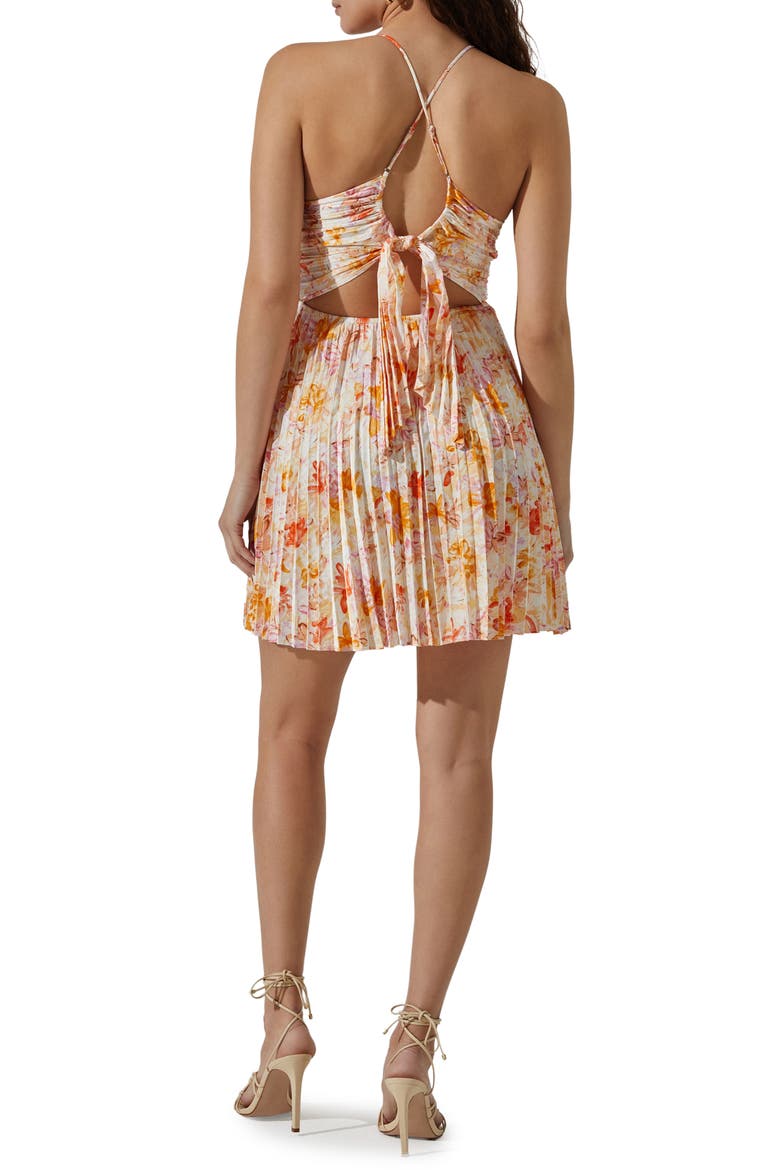 Pleated Tie Back Dress, Alternate, color, CREAM ORANGE FLORAL