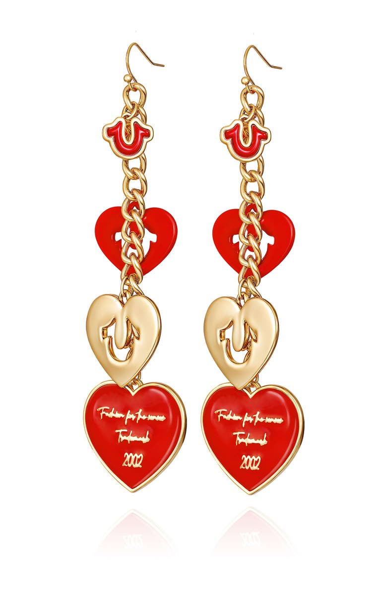 True Religion Cascading red heart linear earring, Alternate, color, Red