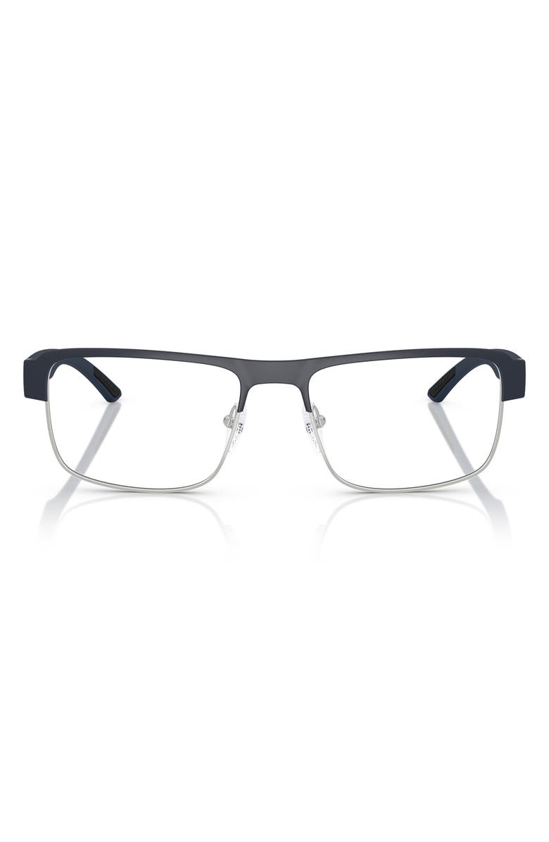 Prada Linea Rossa 56mm Rectangular Optical Glasses, Main, color, Grey Silver