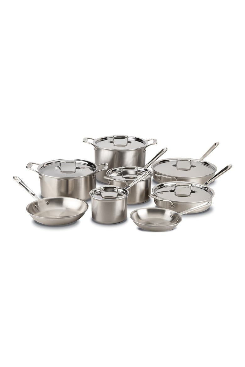 'd5®' 14-Piece Brushed Stainless Steel Cookware Set, Main, color, SILVER