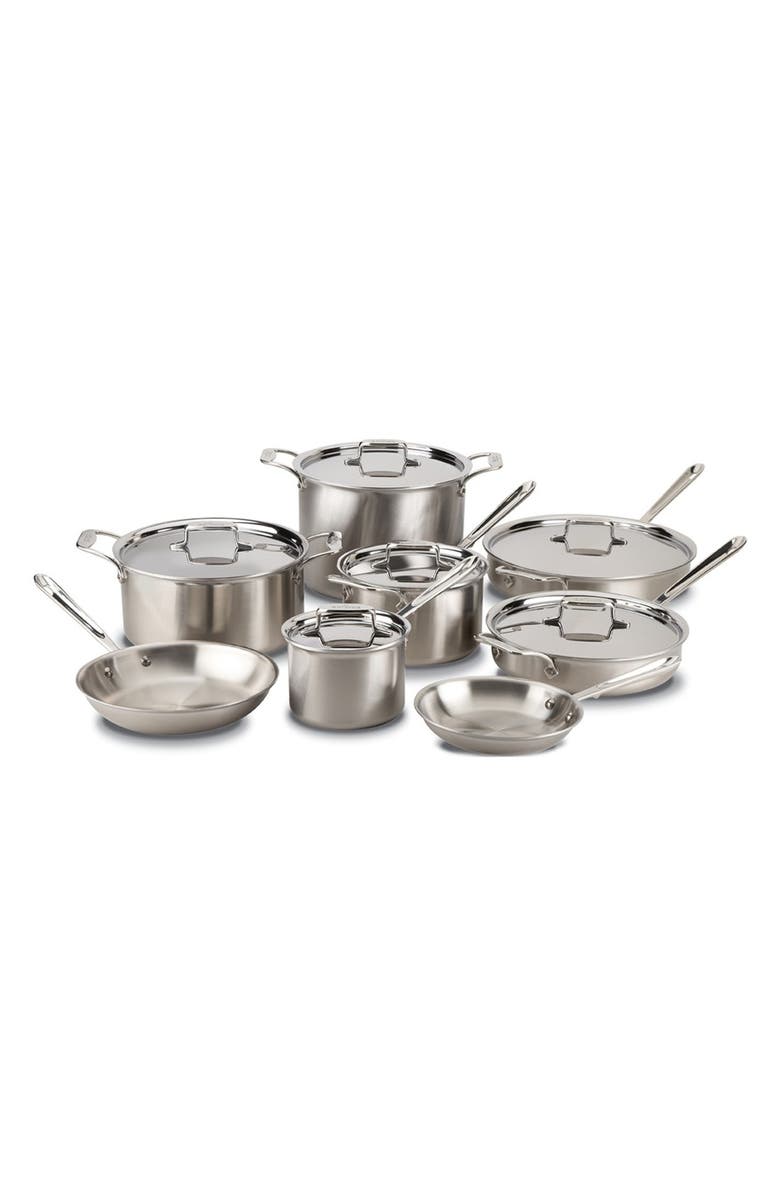 All-Clad 'd5<sup>®</sup>' 14-Piece Brushed Stainless Steel Cookware Set, Main, color, 