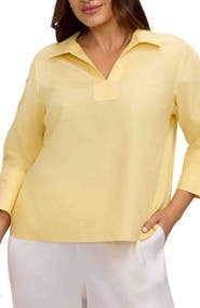 Foxcroft Lainey Button Accent Cotton Popover Top
