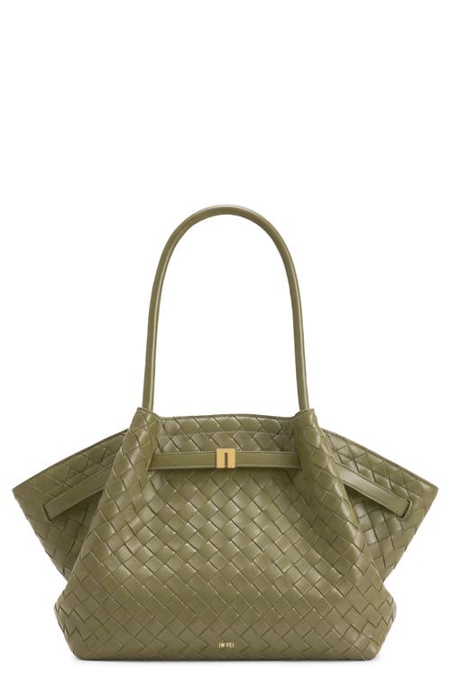 JW PEI Medium Hana Woven Faux Leather Tote in Olive Green at Nordstrom