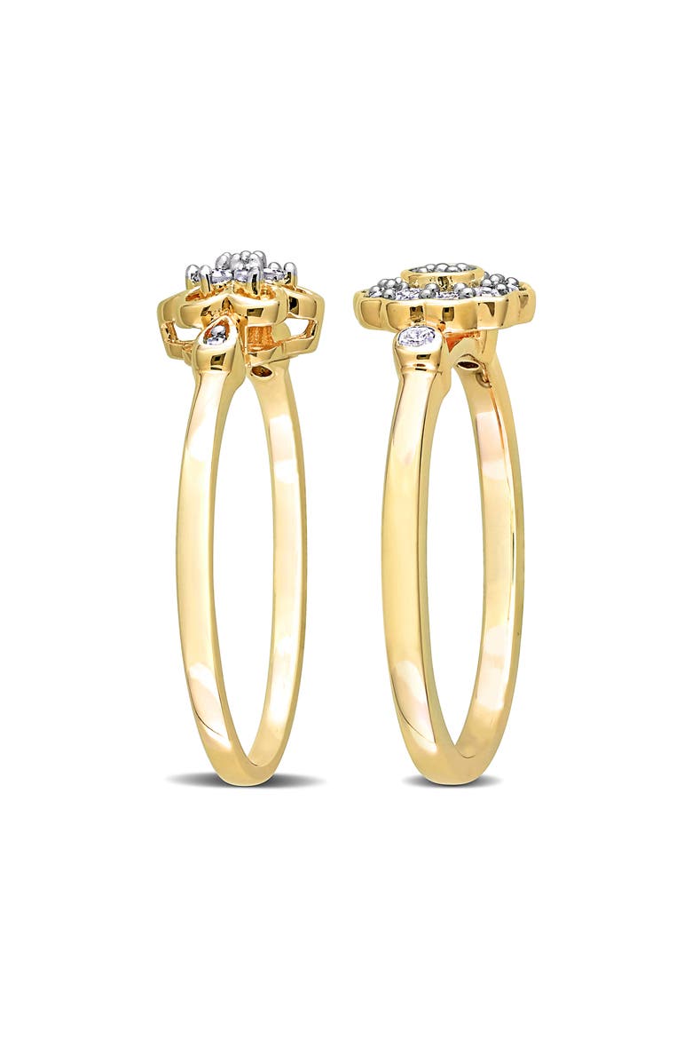 Set of 2 Sterling Silver Diamond Flower Rings - 0.14ct., Alternate, color, GOLD