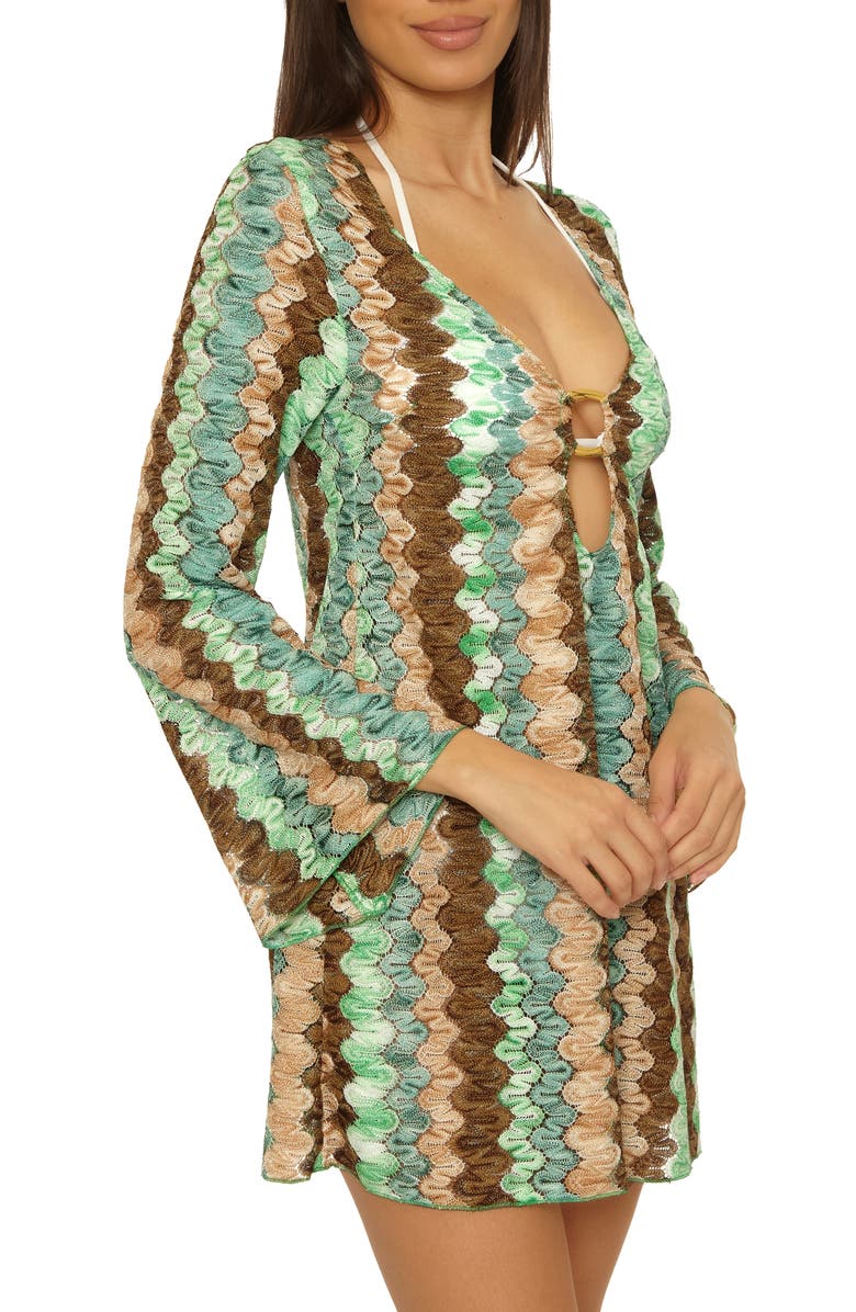 Becca Paradise Metallic Knit Cover-Up Tunic, Alternate, color, Grass Multi