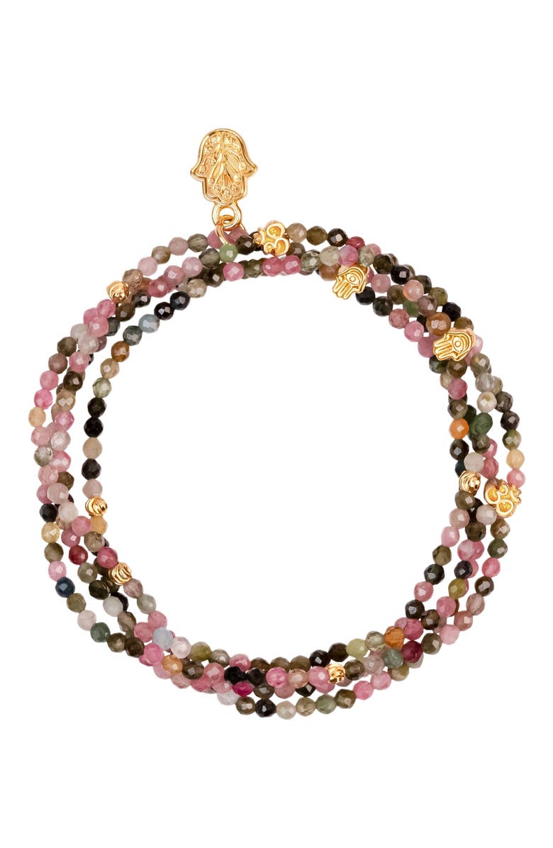 Karma and Luck Tourmaline Wrap Multicolor Bracelet Peace and Protection, Main, color, Pink/Grey/Yellow/Green/Gold