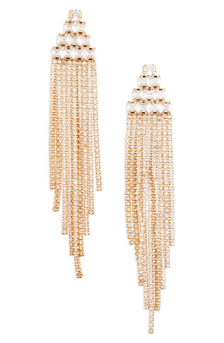 Tasha Crystal Fringe Statement Earrings, Main, color, Gold Crystal