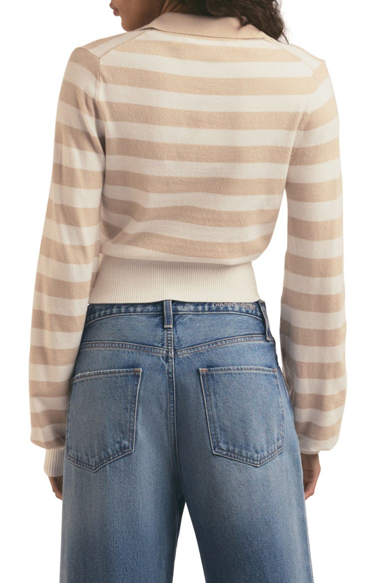 The Belle Polo Cardigan, Alternate, color, BEIGE/IVORY STRIPE