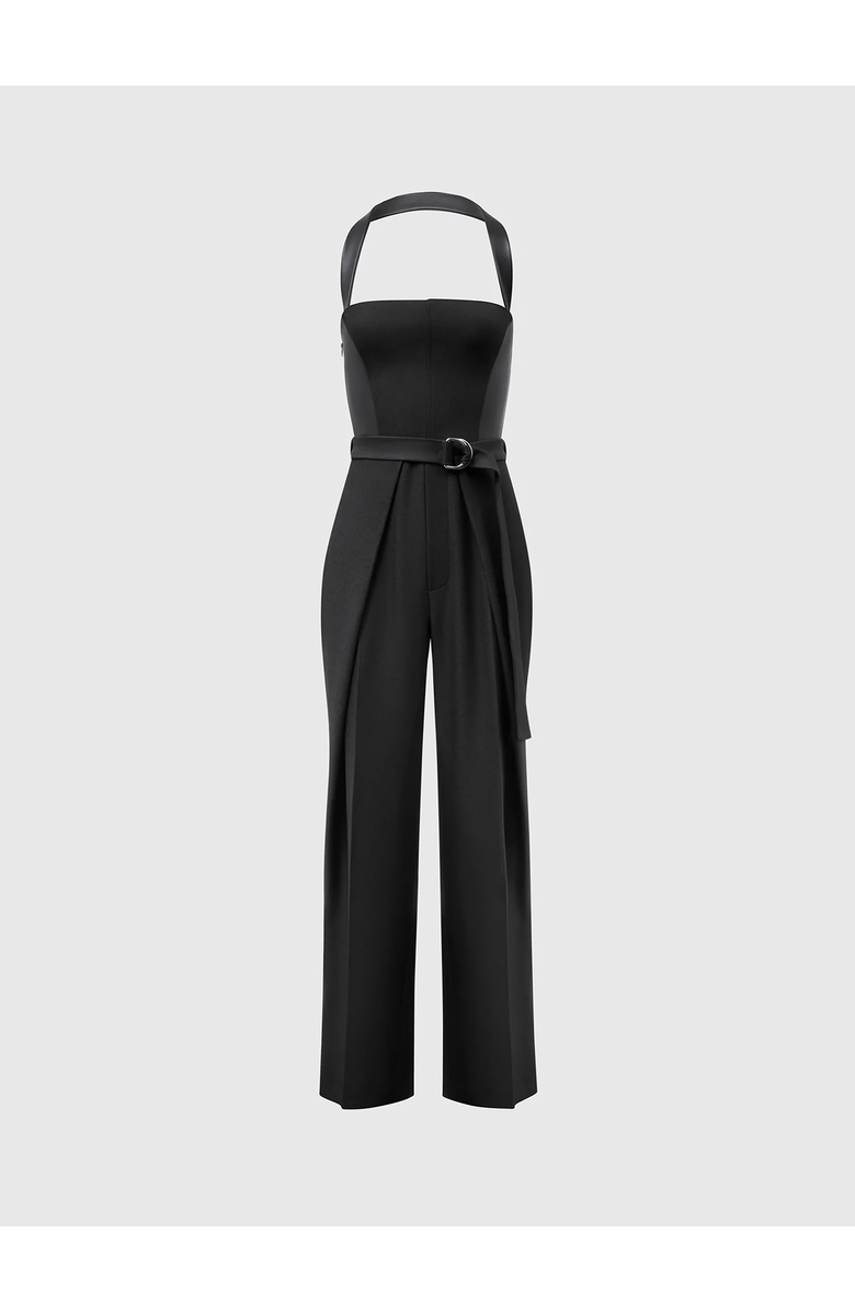 Manière De Voir Sabine Tailored Pleat Jumpsuit with Belt, Alternate, color, Black