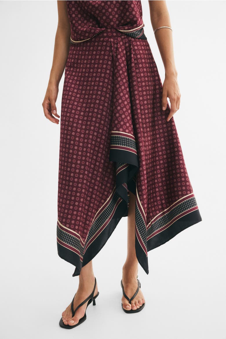 Satin Handkerchief Skirt, Alternate, color, Burgundy/patterned