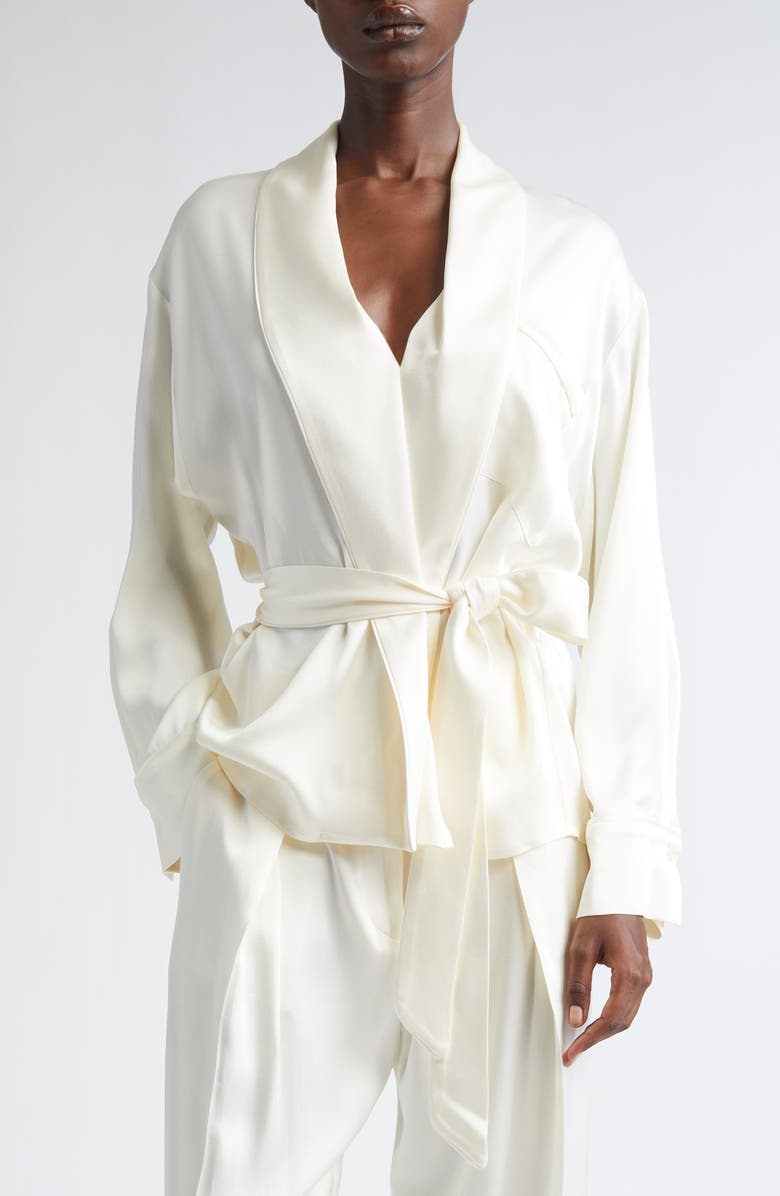Victoria Beckham Pajama Wrap Top, Main, color, Ivory