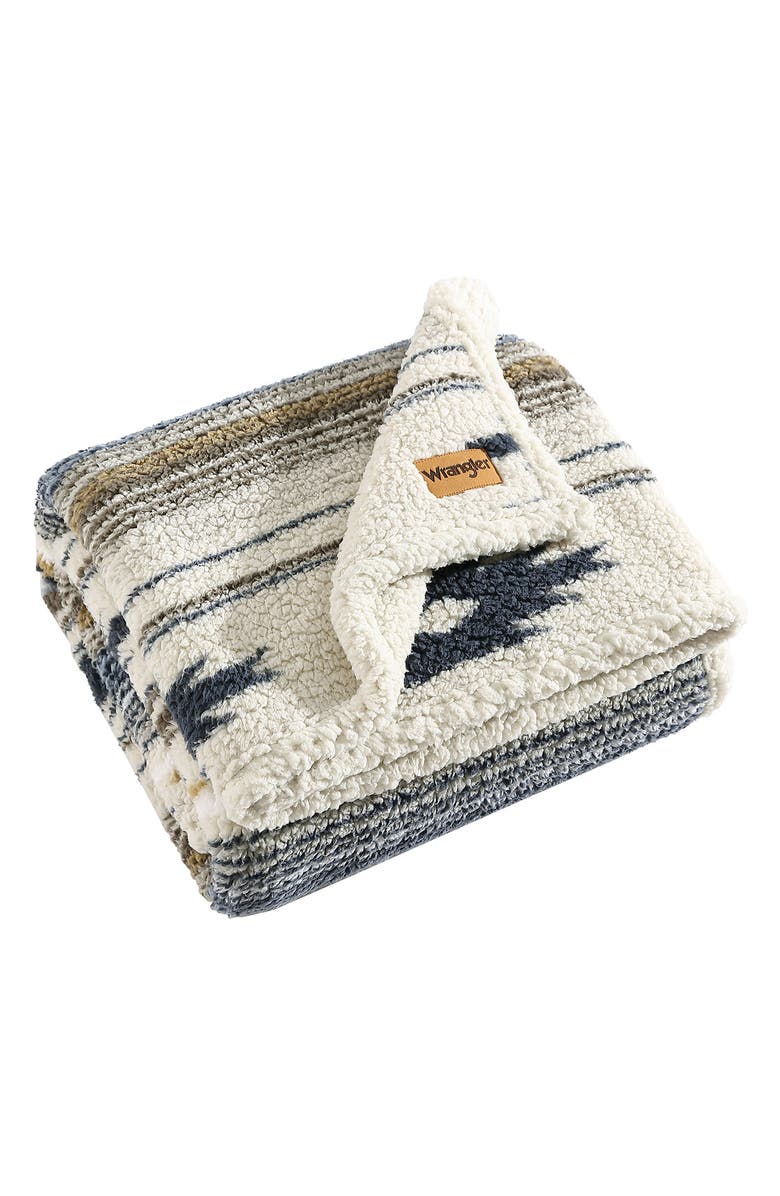 Wrangler Coyote Sands Faux Shearling Throw Blanket, Main, color, Brown