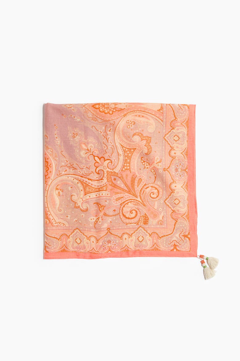 Printed Cotton Scarf, Main, color, Coral pink/paisley