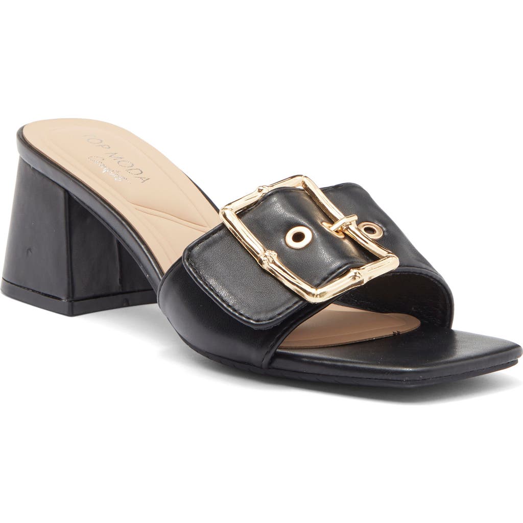 Top Guy Shoes Block Heel Slide Sandal In Black Pu