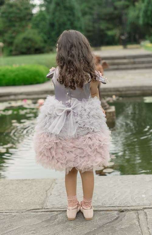 Petite Maison Kids Mia Ombré Cupcake Tulle Dress In Grey And Pink Ombre