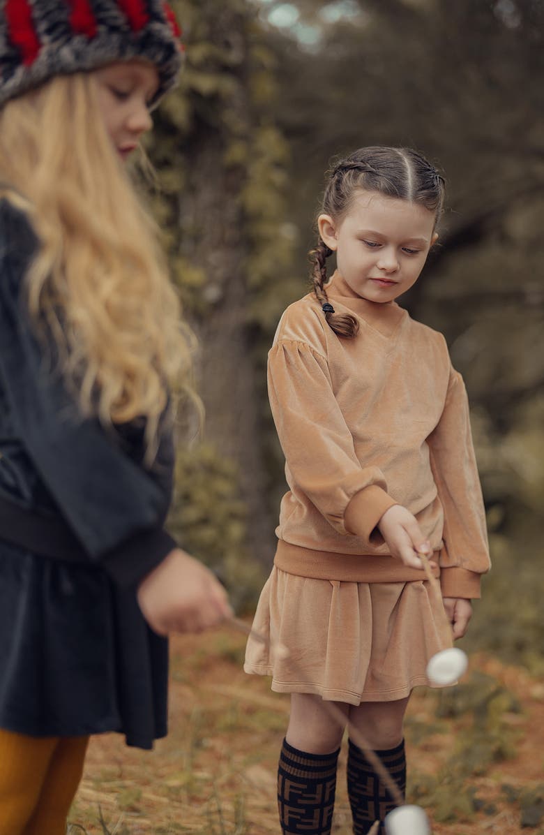 Manière Kids' Velour Skirt, Alternate, color, Taupe