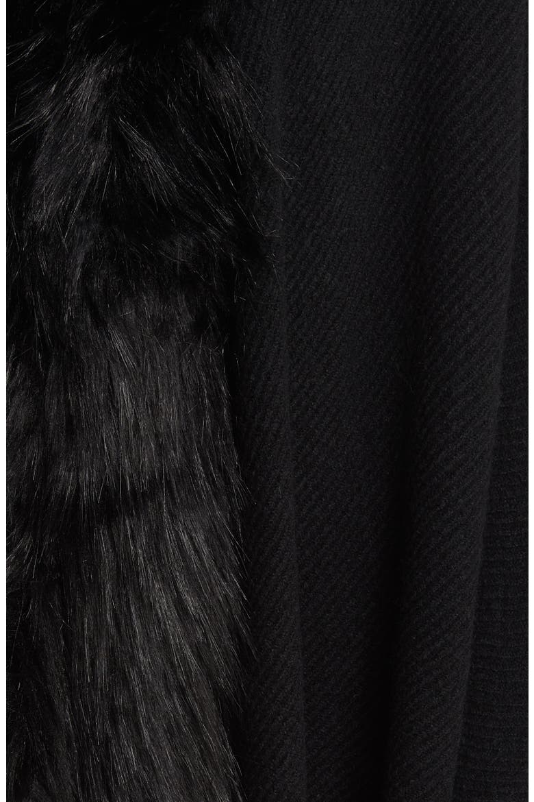 Ruana With Faux Fur Trim, Alternate, color, BLACK