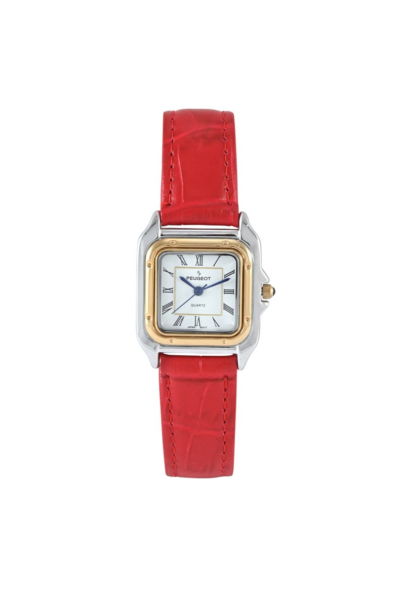 Slim Leather Tank Watch- 36MM, Main, color, Red