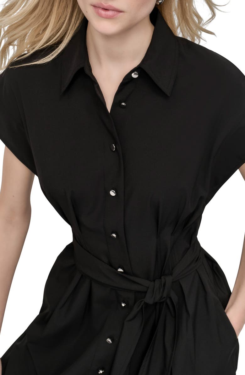 DKNY Tie Waist Shirtdress, Alternate, color, Black