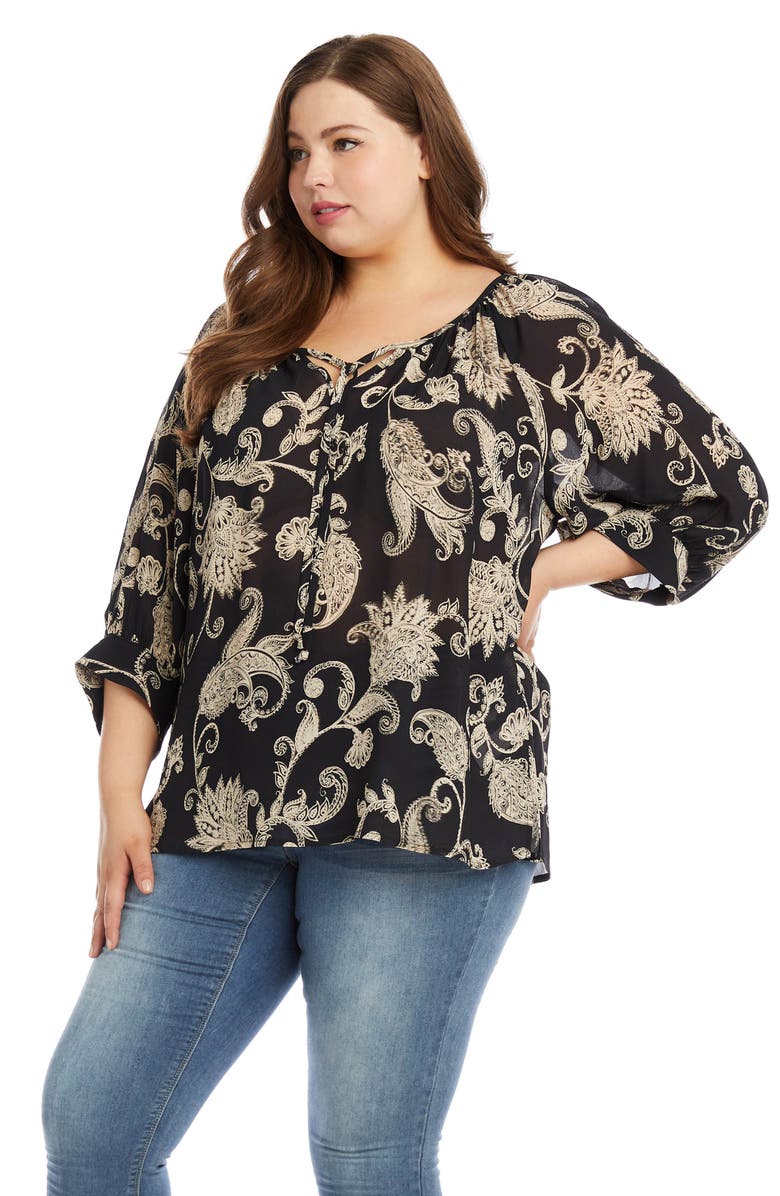 Karen Kane Blouson Sleeve Paisley Peasant Top, Alternate, color,