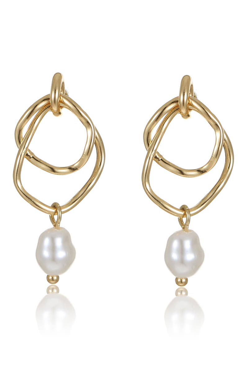 Ettika Faux Pearl Drop Earrings, Alternate, color, Gold/ White
